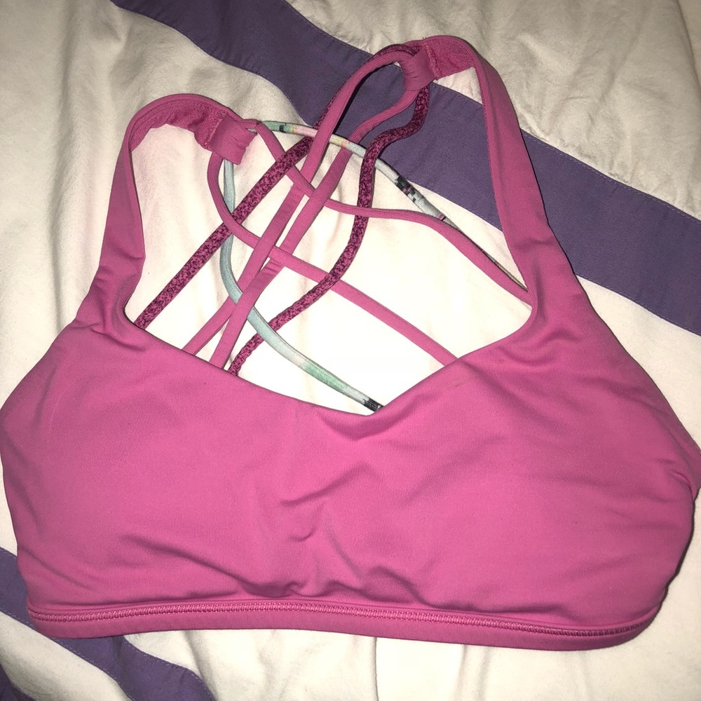 Pink cross back Lulu Lemon sports bra